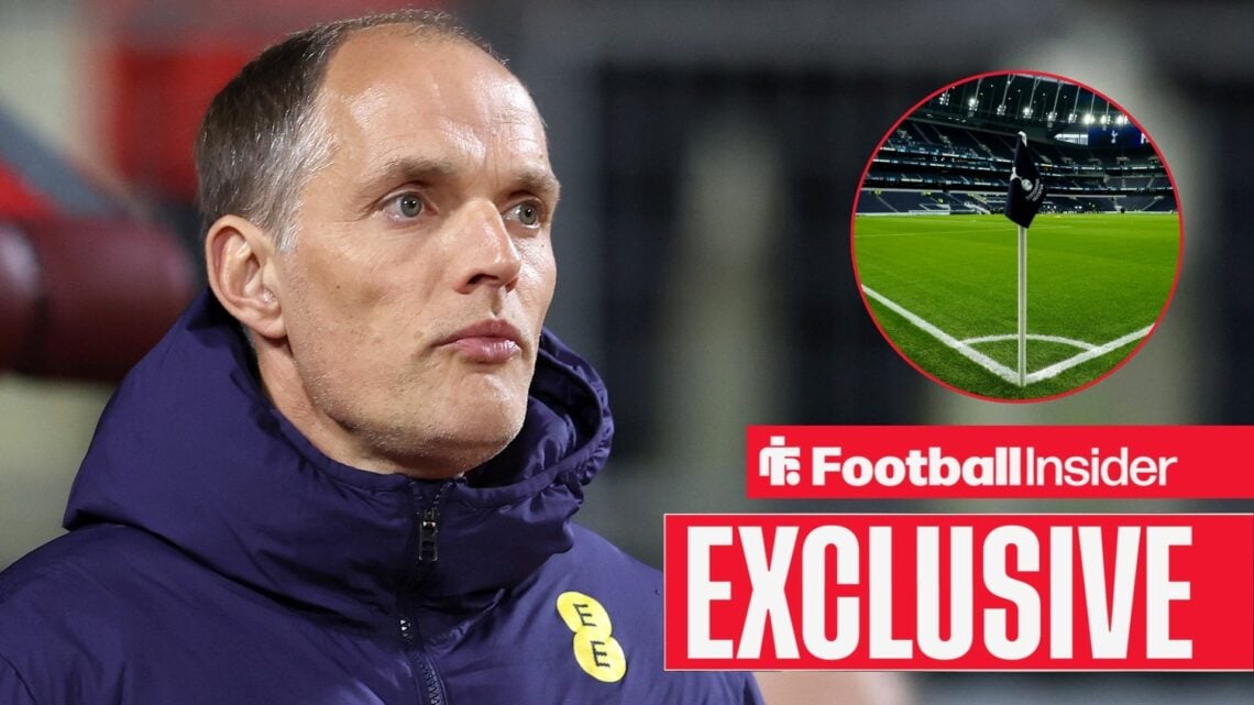 Thomas Tuchel looking at Tottenham Hotspur Stadium in circle