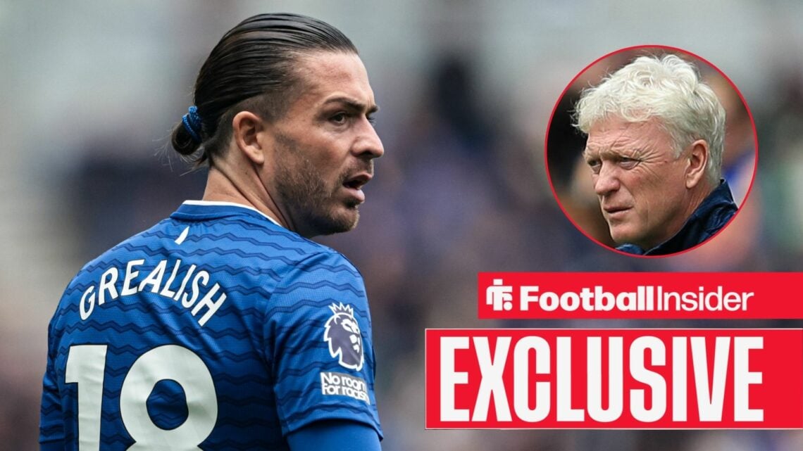 Everton winger Jack Grealish with David Moyes inset