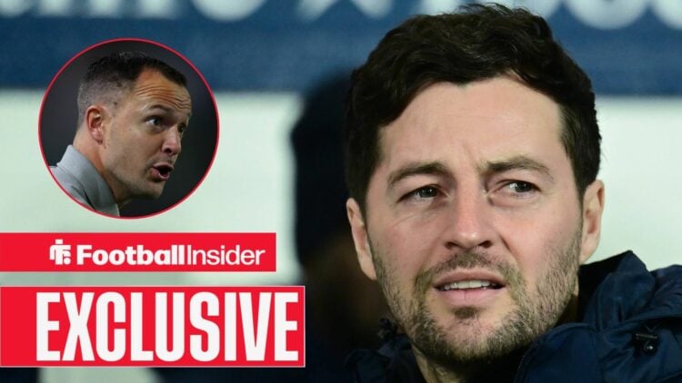 West Brom manager Ryan Mason with Birmingham City manager Chris Davies inset