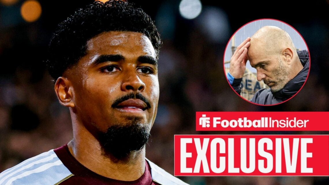 Aston Villa left-back Ian Maatsen with Chelsea manager Enzo Maresca inset