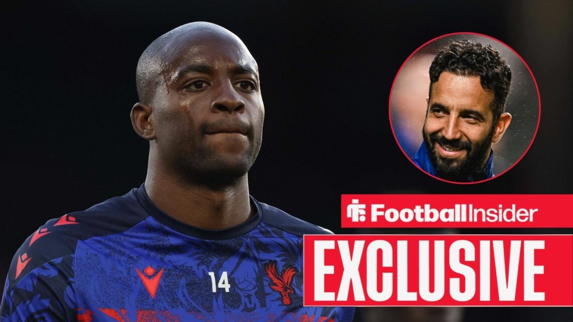 Crystal Palace striker Jean-Philippe Mateta with Manchester United manager Ruben Amorim inset