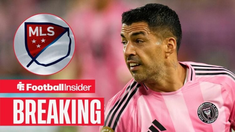 Inter Miami striker Luis Suarez with MLS inset