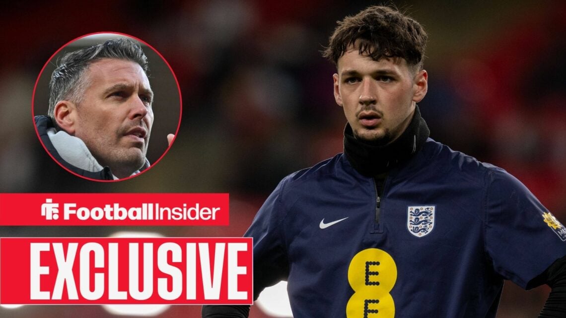 Manchester City goalkeeper James Trafford trains for England with Wolves manager Rob Edwards inset