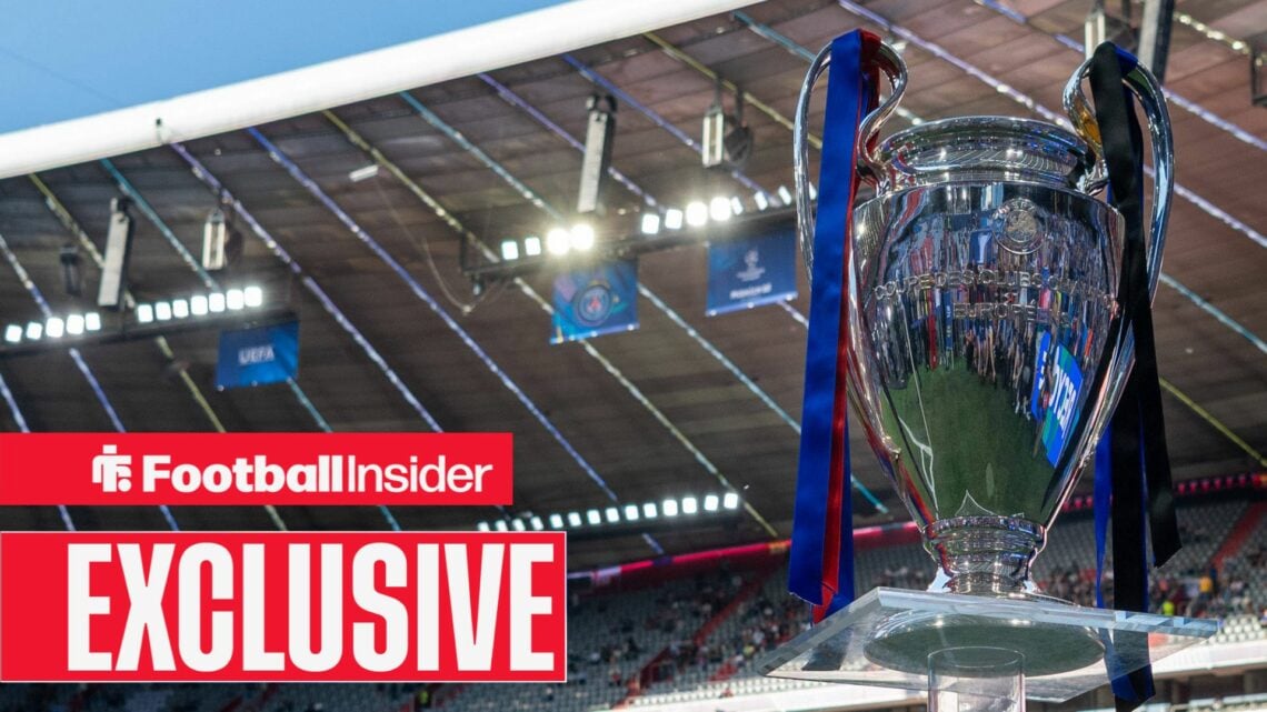 Champions League trophy on stand