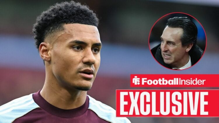 Aston Villa striker Ollie Watkins with Unai Emery inset