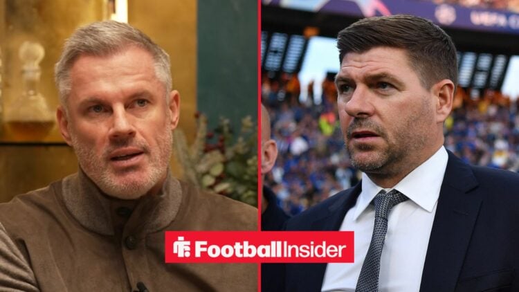 Premier League pundit Jamie Carragher with former Rangers manager Steven Gerrard