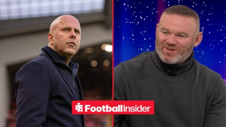 Arne Slot looking at Wayne Rooney on right