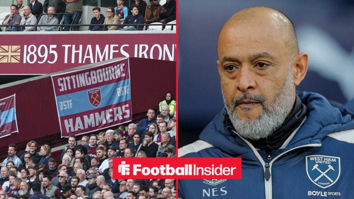 Nuno Espirito Santo looking at West Ham fans on left