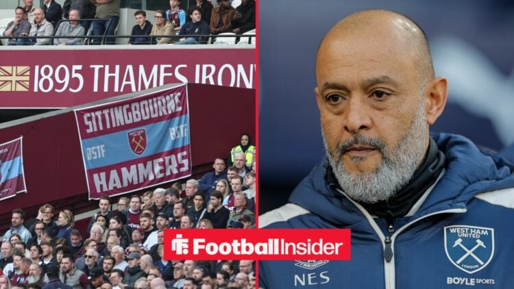 Nuno Espirito Santo looking at West Ham fans on left