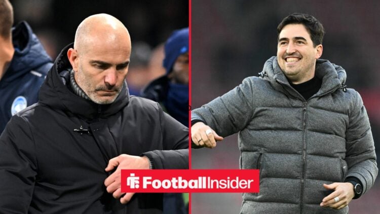 Enzo Maresca on left looking at Andoni Iraola on right