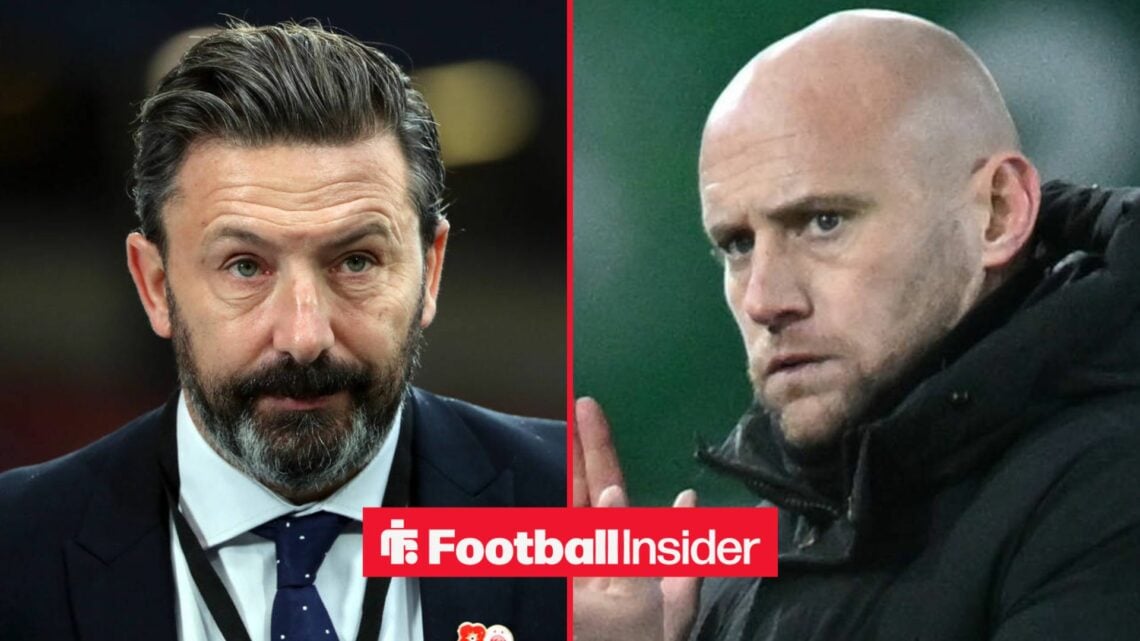 Hearts manager Derek McInnes with Hibernian manager David Gray