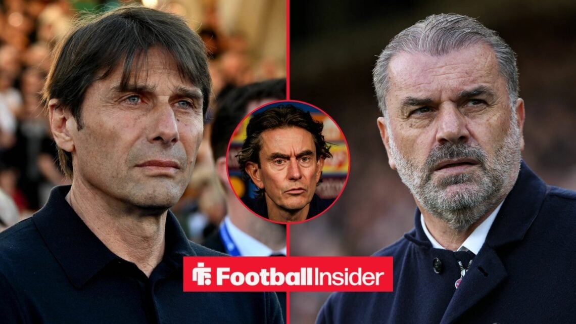 Former Tottenham managers Ange Postecoglou and Antonio Conte with Thomas Frank inset