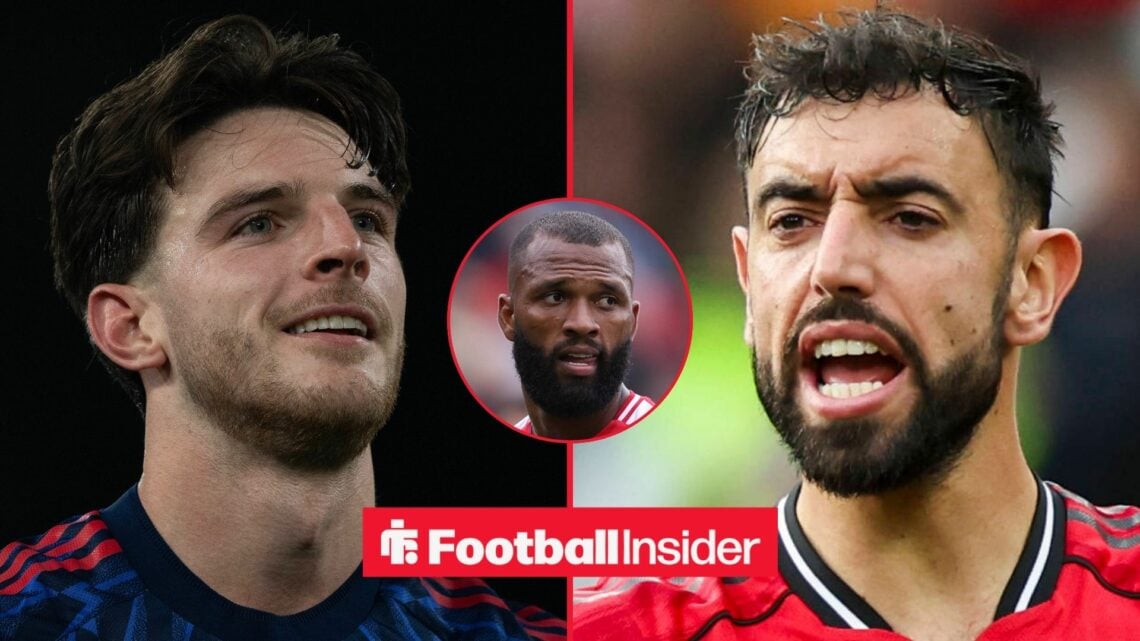 Arsenal midfielder Declan Rice, Manchester United midfielder Bruno Fernandes and Brentford striker Igor Thiago