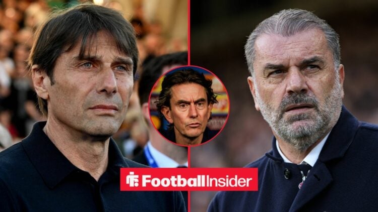 Former Tottenham managers Ange Postecoglou and Antonio Conte with Thomas Frank inset