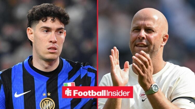 Alessandro Bastoni in action for Inter Milan, with Arne Slot applauding