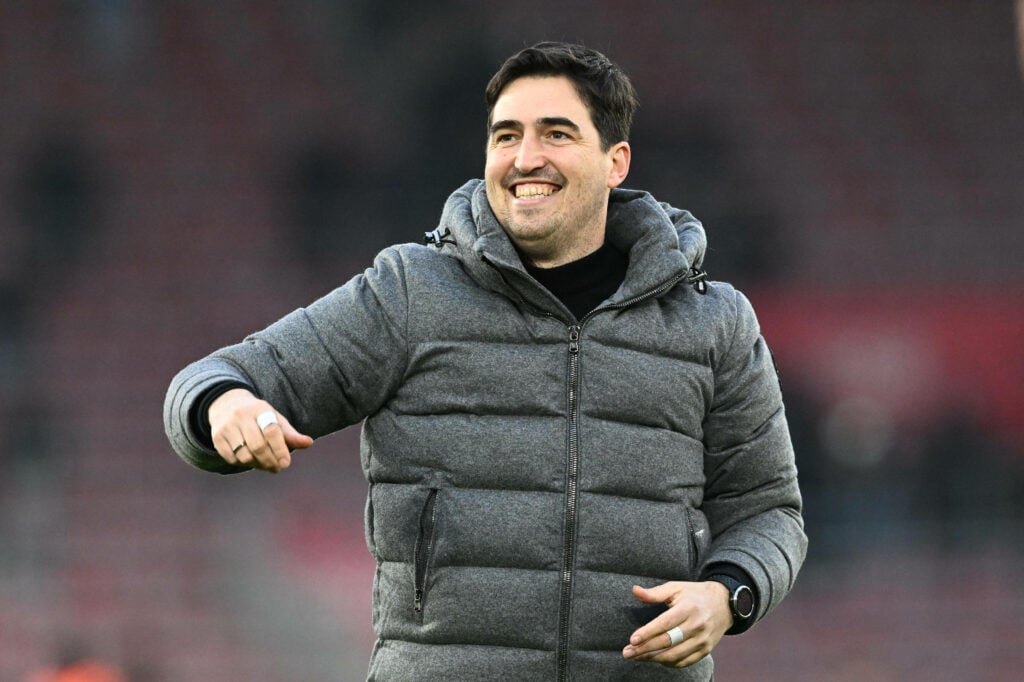 Bournemouth manager Andoni Iraola smiles