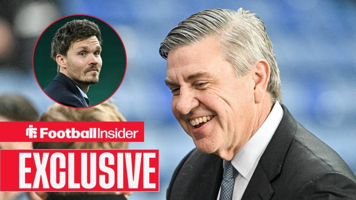 Andrew Cavenagh smiling at Ibrox with Danny Rohl included in a circular inset