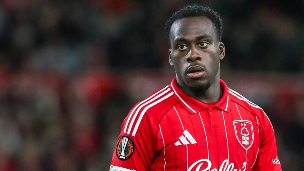 Arnaud Kalimuendo playing for Nottingham Forest