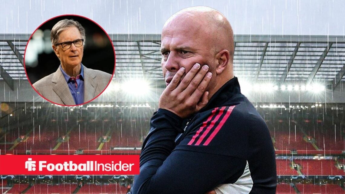 Arne Slot looking upset with John Henry included in a circular inset