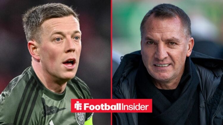 Callum McGregor in a Celtic shirt alongside former manager Brendan Rodgers