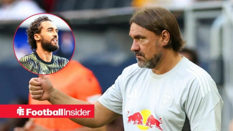Daniel Farke on the sidelines with Leeds, with Dominic Calvert-Lewin in a circular inset