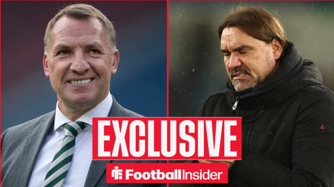 Brendan Rodgers smiling on the left with Daniel Farke grimacing on the right for Leeds