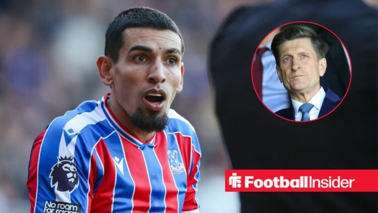 Daniel Munoz in action for Crystal Palace, with Steve Parish in a circular inset