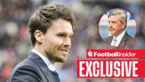 Football Insider exclusive as Rangers manager Danny Rohl smiles towards a circular inset, where chairman Andrew Cavenagh watches on.