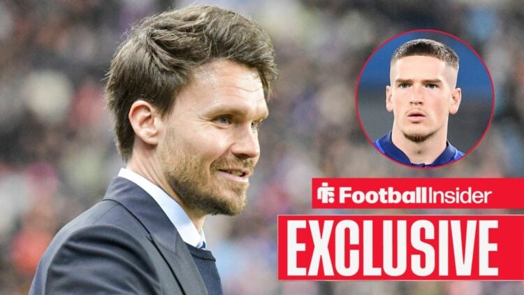 Danny Rohl smiling on the left for Rangers with Ryan Kent looking focused on the right