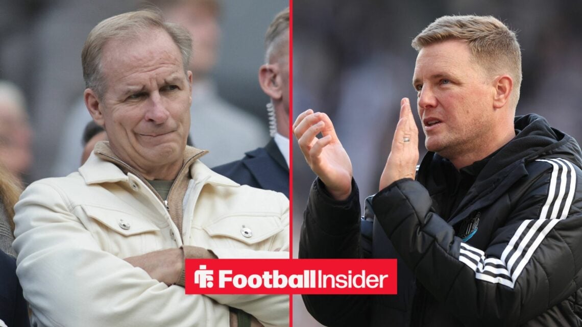 David Hopkinson with his arms folded alongside Eddie Howe clapping