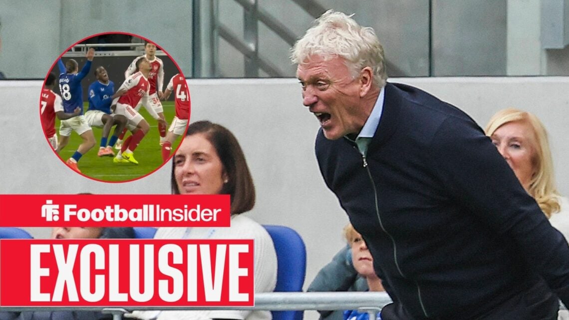 David Moyes screaming, Everton penalty incident in a circular inset