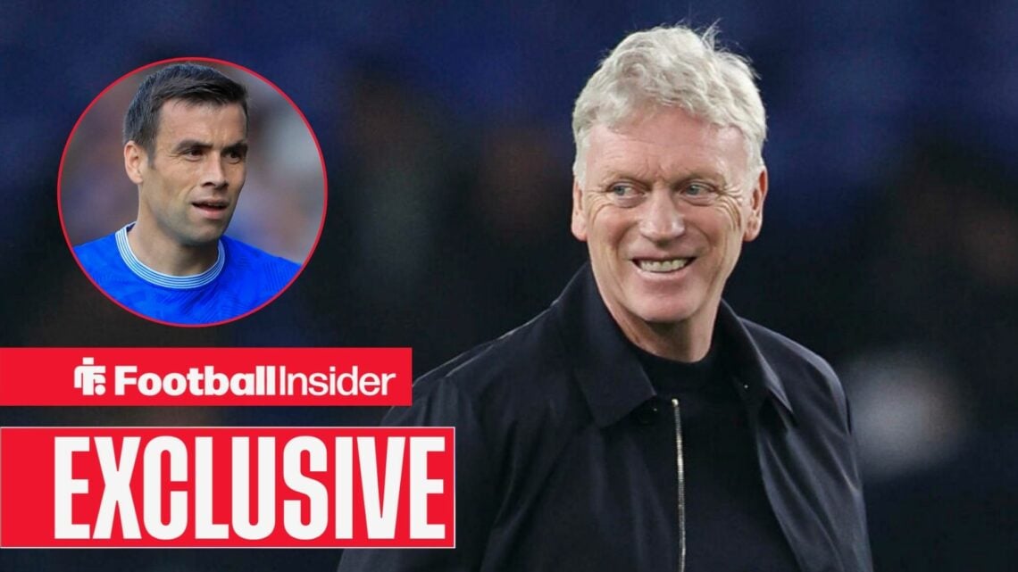 David Moyes smiling at Everton, with Seamus Coleman in a circular inset