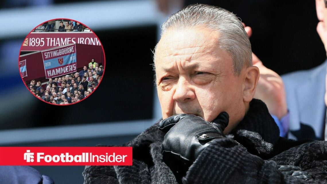 David Sullivan looks ponderous in the stands as West Ham fans feature in a circular inset.