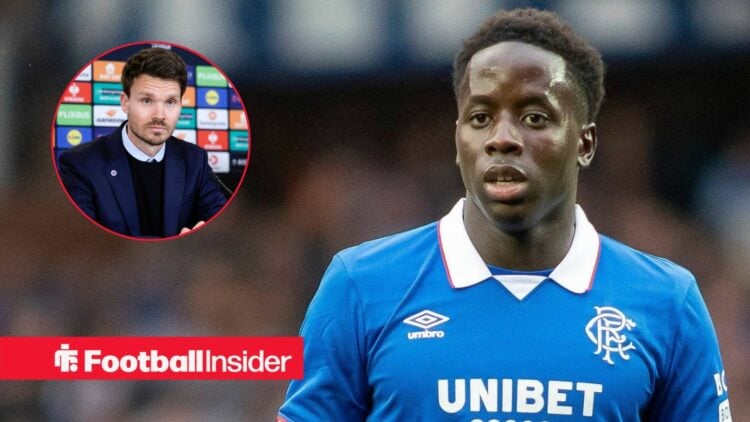 Djeidi Gassama in a Rangers kit, Danny Rohl in a circular inset