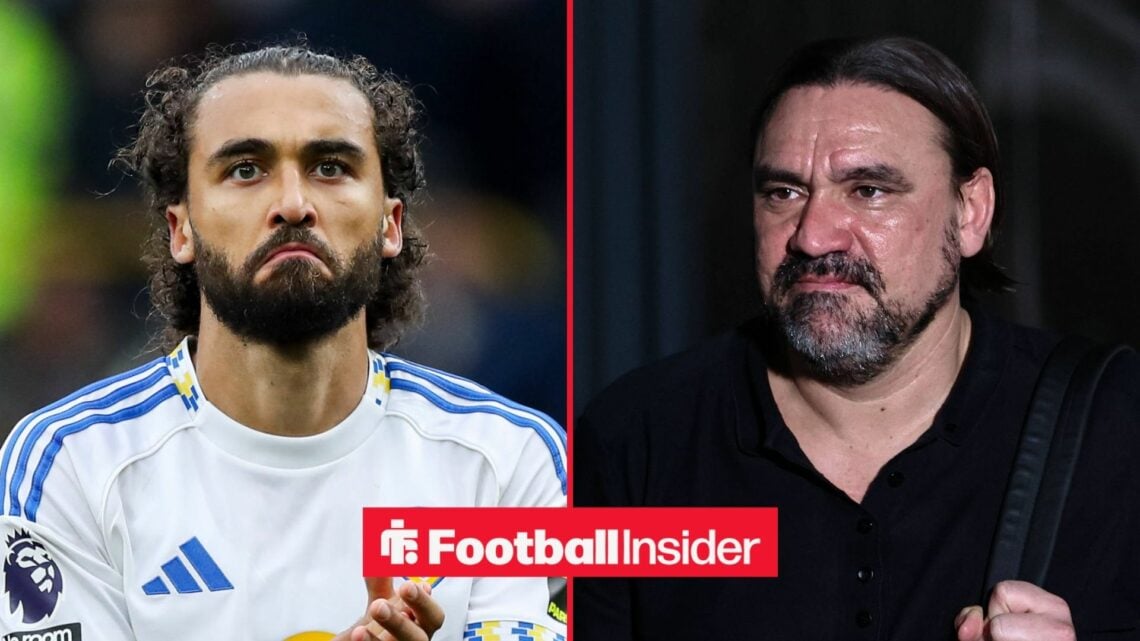 Dominic Calvert-Lewin in action for Leeds United, with Daniel Farke pre-match