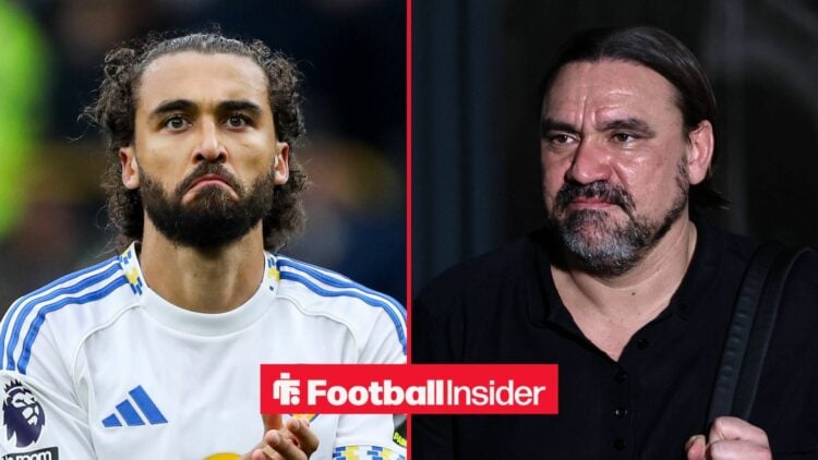 Dominic Calvert-Lewin in action for Leeds United, with Daniel Farke pre-match