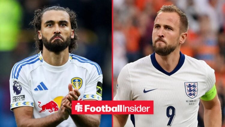 Dominic Calvert-Lewin in action for Leeds, with Harry Kane in action for England