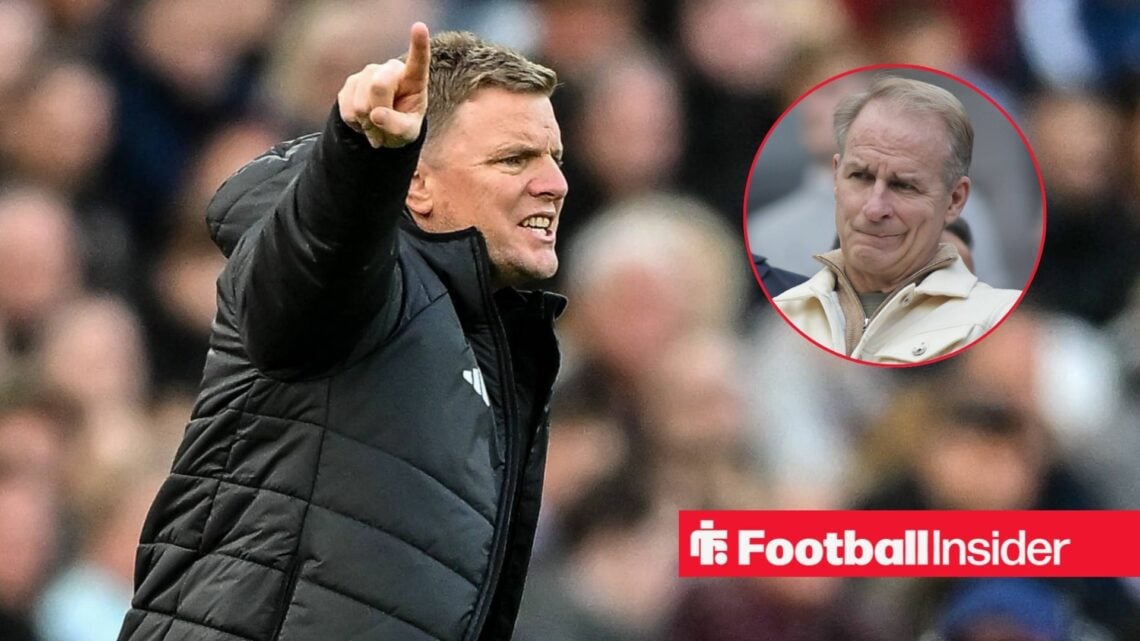 Eddie Howe pointing with David Hopkinson included in a circular inset