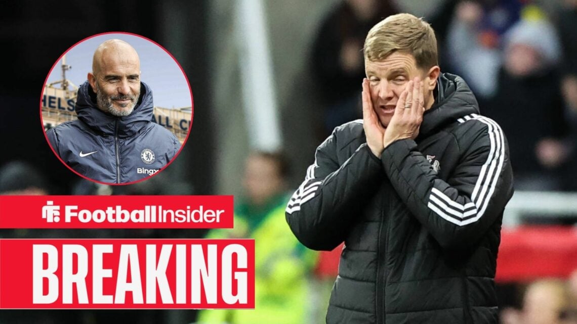 Eddie Howe with his head in his hands, Enzo Maresca in a circular inset