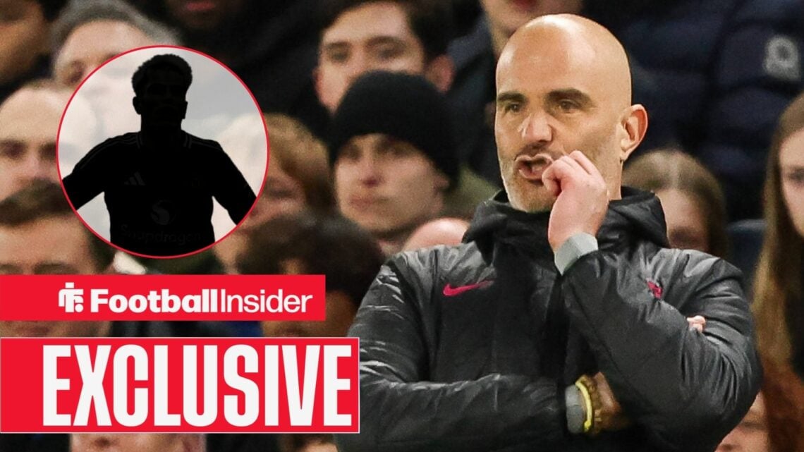 Enzo Maresca on the sidelines, Alejandro Garnacho's silhouette in a circular inset