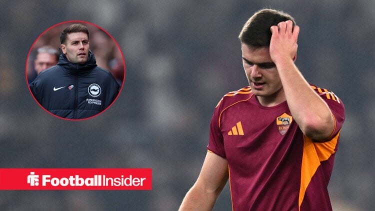 Evan Ferguson disappointed, Fabian Hurzeler in a circular inset