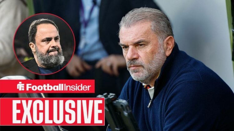 Evangelos Marinakis looking serious on the left with Ange Postecoglou looking focused on the right
