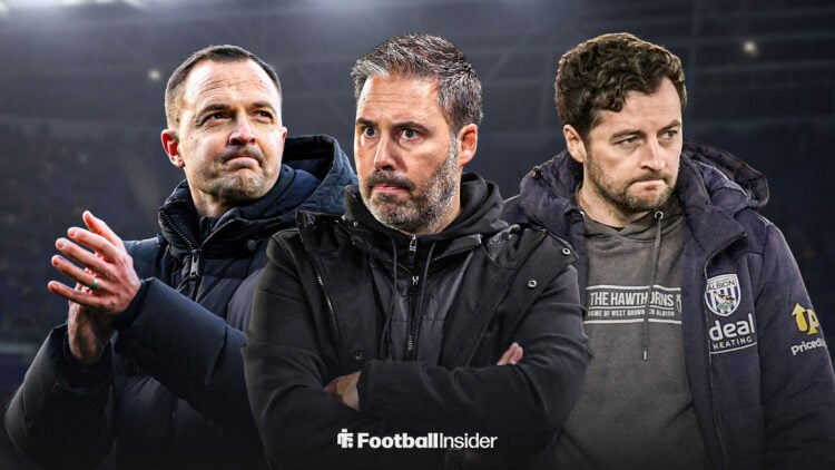 Birmingham City manager Chris Davies, Leicester City manager Marti Cifuentes, and West Brom manager Ryan Mason