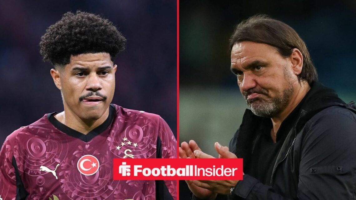 Gabriel Sara in action for Galatasaray, with Daniel Farke on the sidelines at Leeds