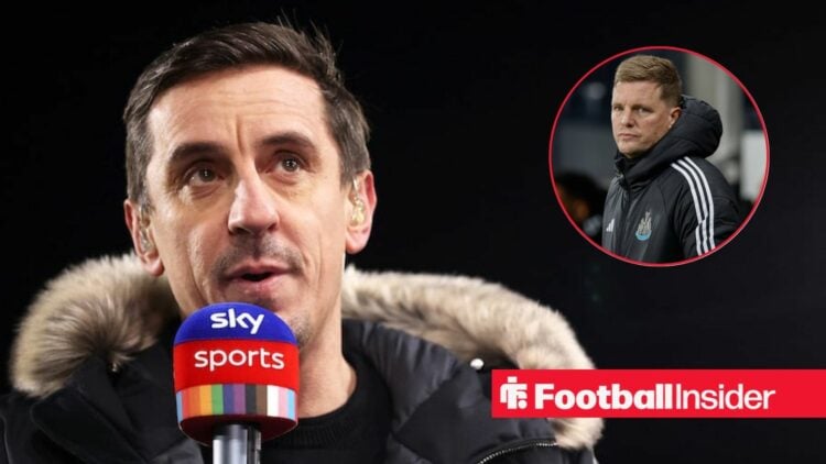 Gary Neville speaking Sky Sports, Eddie Howe in a circular inset