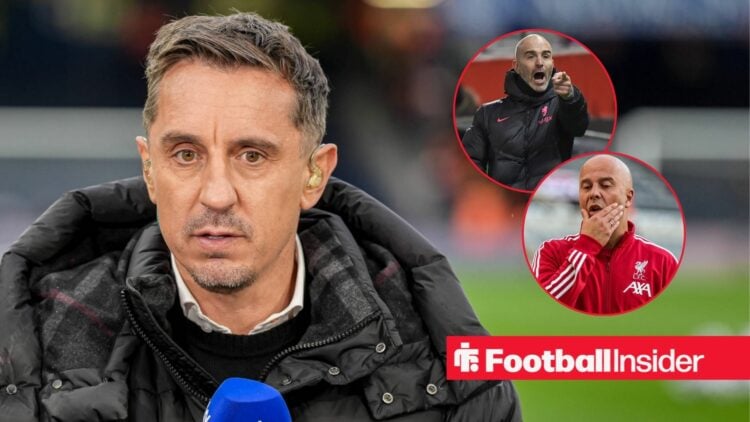 Gary Neville speaking on Sky Sports, Enzo Maresca and Arne Slot in circular insets