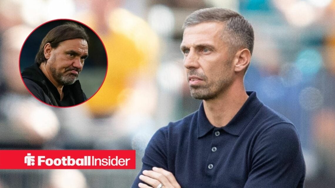 Gary O'Neil on the sidelines at Molineux, with Daniel Farke in a circular inset