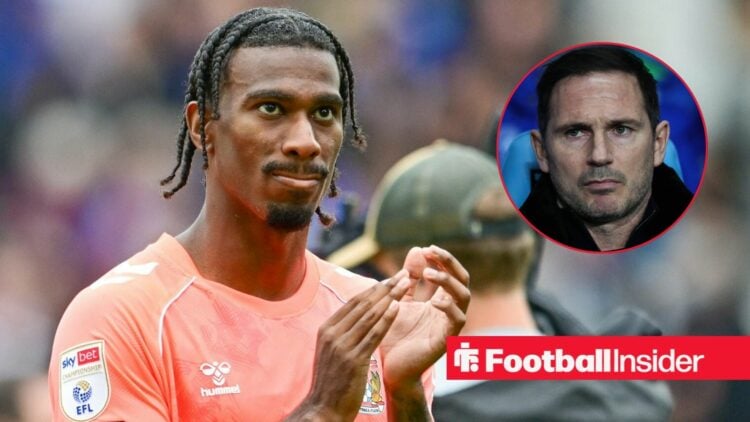 Haji Wright clapping on the left for Coventry City with a serious Frank Lampard on the right