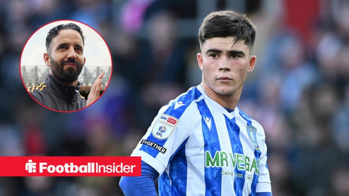 Harry Amass in action for Sheffield Wednesday, with Ruben Amorim in a circular inset