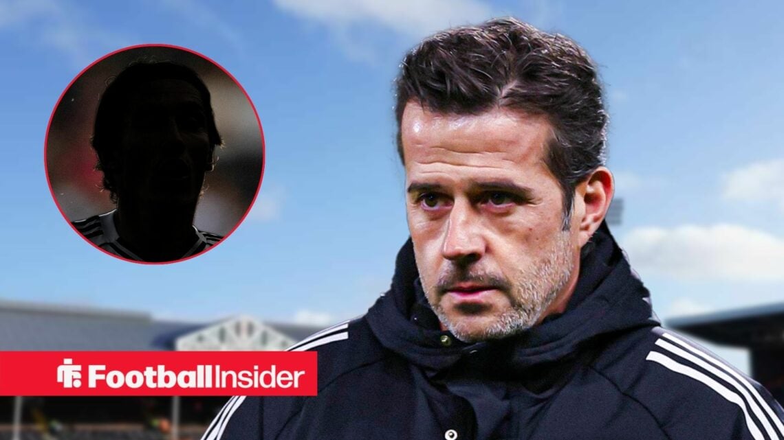 Harry Wilson's silhouette on the left with Marco Silva looking serious on the right